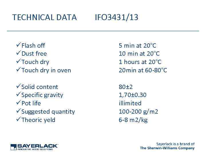 TECHNICAL DATA IFO 3431/13 üFlash off üDust free üTouch dry in oven 5 min