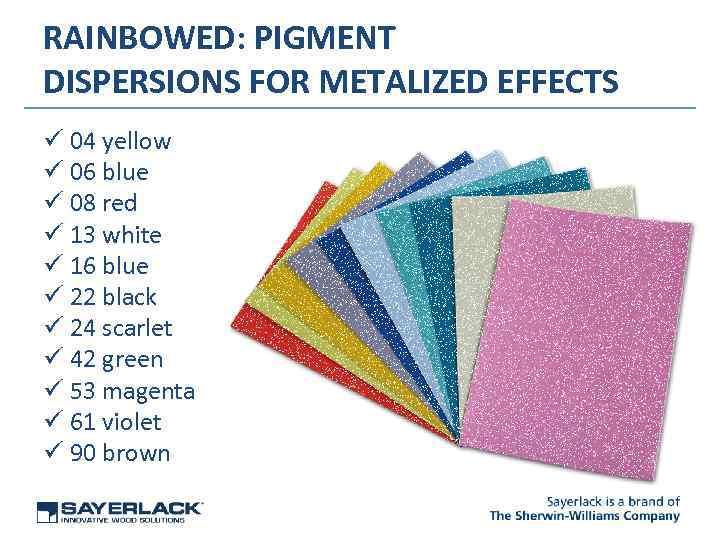 RAINBOWED: PIGMENT DISPERSIONS FOR METALIZED EFFECTS ü 04 yellow ü 06 blue ü 08