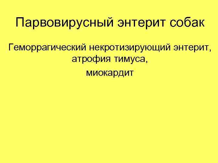 Парвовирусный энтерит собак Геморрагический некротизирующий энтерит, атрофия тимуса, миокардит 