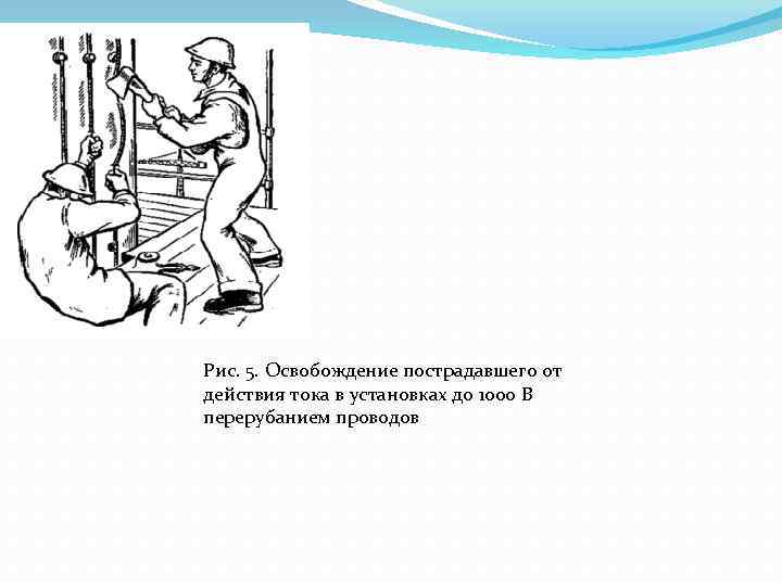 Рис. 5. Освобождение пострадавшего от действия тока в установках до 1000 В перерубанием проводов
