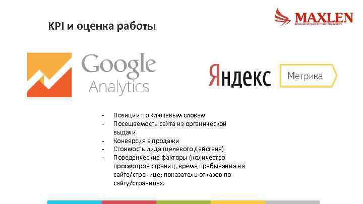 KPI и оценка работы - Позиции по ключевым словам Посещаемость сайта из органической выдачи