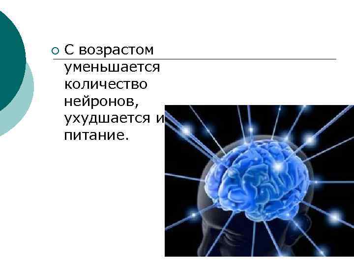 ¡ С возрастом уменьшается количество нейронов, ухудшается их питание. 