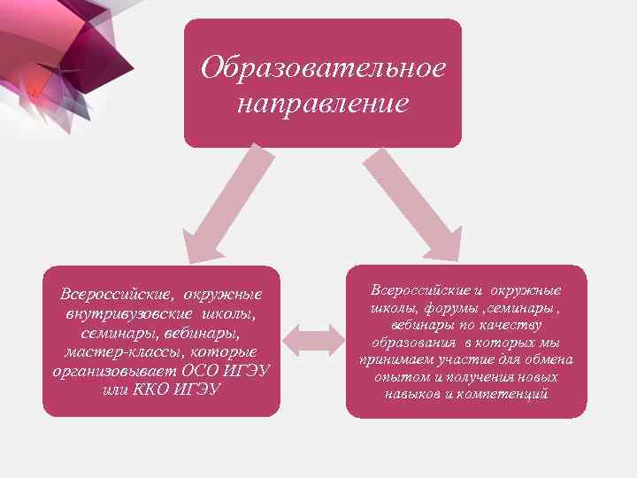 Образовательное направление Всероссийские, окружные внутривузовские школы, семинары, вебинары, мастер-классы, которые организовывает ОСО ИГЭУ или