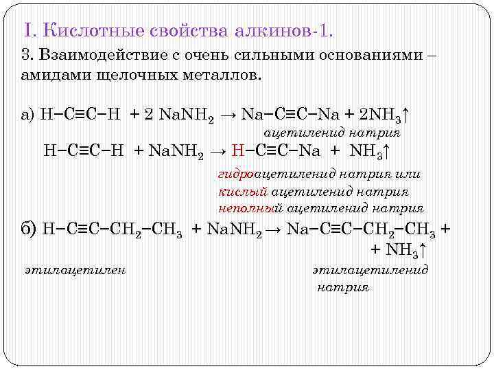 Алкины химические свойства