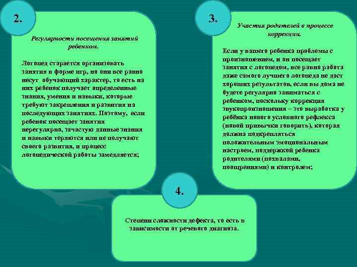 2. 3. Регулярности посещения занятий ребенком. Участия родителей в процессе коррекции. Если у вашего