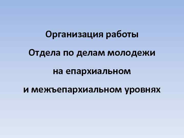 Организация работы Отдела по делам молодежи на епархиальном и межъепархиальном уровнях 