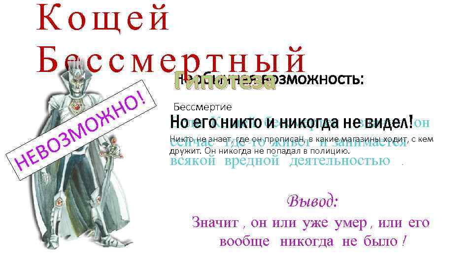 Кощей Б е с с м е. Гипотеза й ртны Необычная возможность: ! О