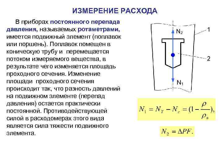 ИЗМЕРЕНИЕ РАСХОДА В приборах постоянного перепада давления, называемых ротаметрами, имеется подвижный элемент (поплавок или