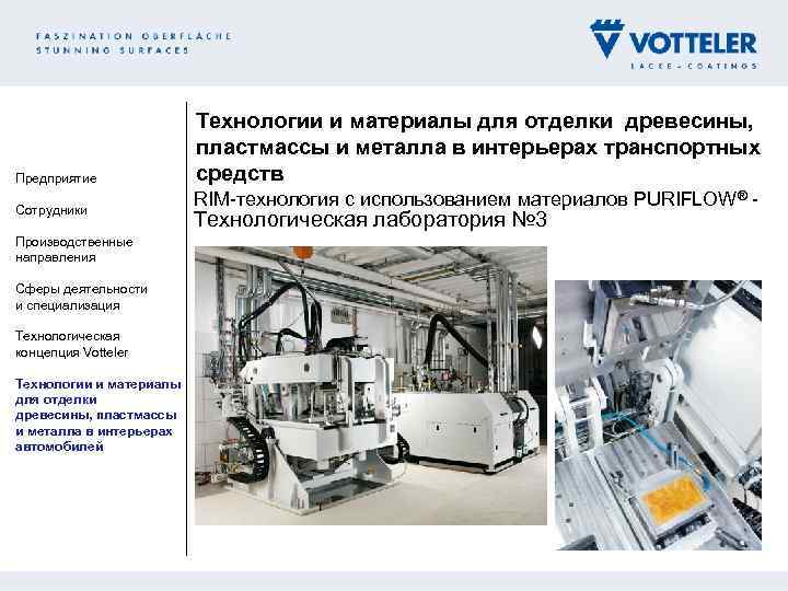 Предприятие Сотрудники Производственные направления Сферы деятельности и специализация Технологическая концепция Votteler Технологии и материалы