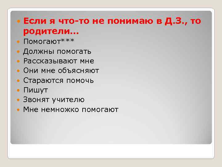  Если я что-то не понимаю в Д. З. , то родители… Помогают*** Должны