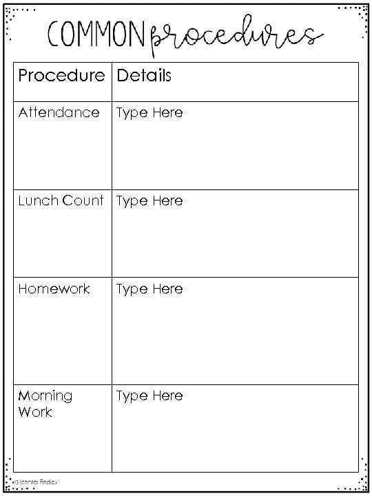 Procedure Details Attendance Type Here Lunch Count Type Here Homework Type Here Morning Work