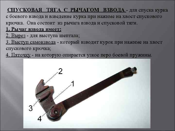 СПУСКОВАЯ ТЯГА С РЫЧАГОМ ВЗВОДА - для спуска курка с боевого взвода и взведение