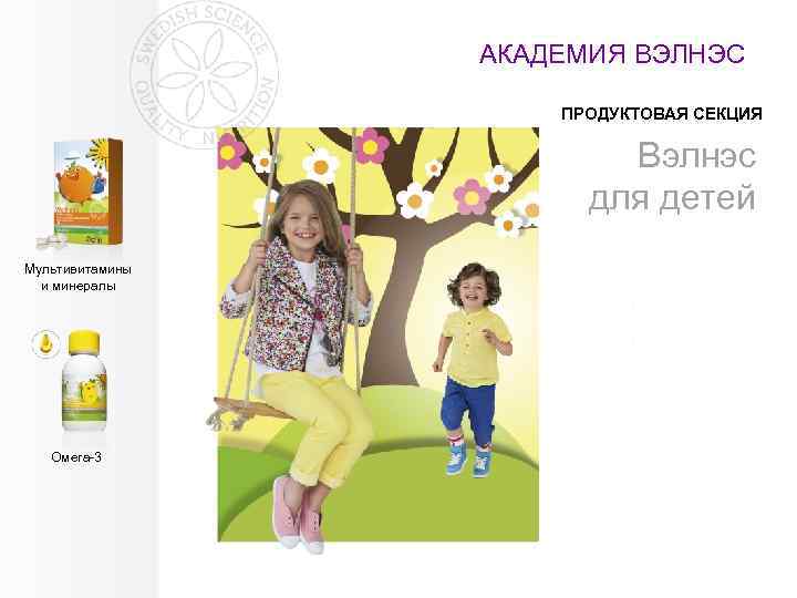 АКАДЕМИЯ ВЭЛНЭС ПРОДУКТОВАЯ СЕКЦИЯ Вэлнэс для детей Мультивитамины и минералы Омега-3 