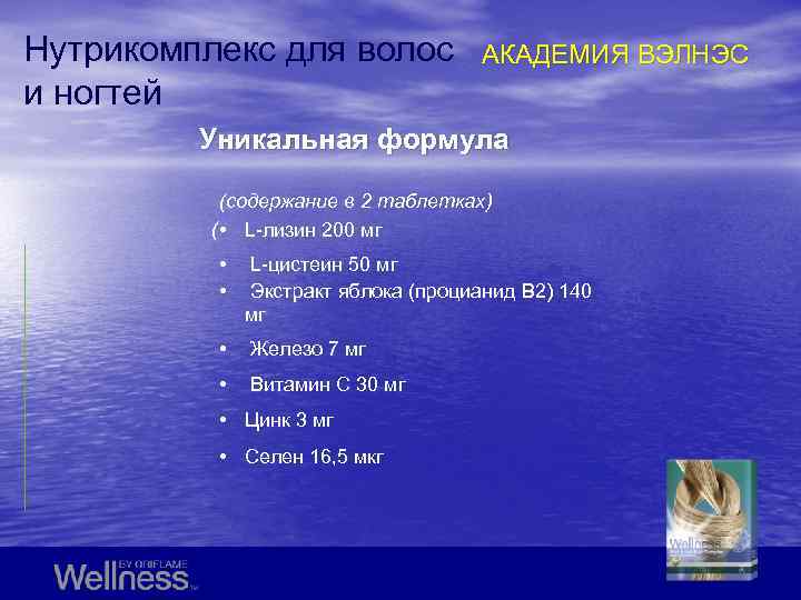Нутрикомплекс для волос и ногтей АКАДЕМИЯ ВЭЛНЭС Уникальная формула (содержание в 2 таблетках) (