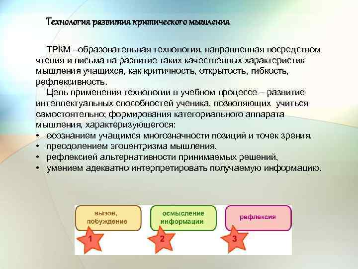 Технология развития критического мышления ТРКМ –образовательная технология, направленная посредством чтения и письма на развитие