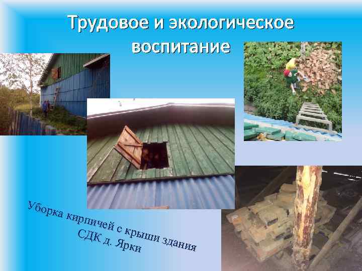 Трудовое и экологическое воспитание Убор ка ки рпич ей с к рыши СДК здани
