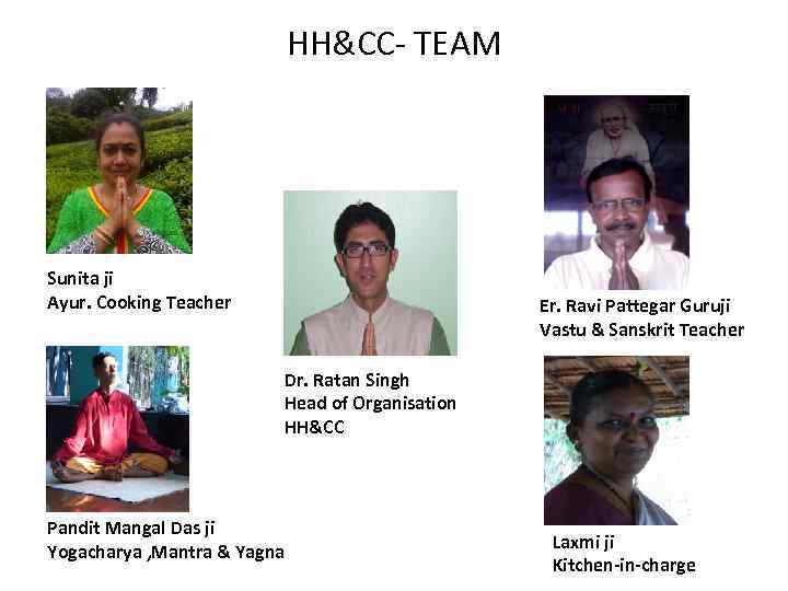 HH&CC- TEAM Sunita ji Ayur. Cooking Teacher Er. Ravi Pattegar Guruji Vastu & Sanskrit