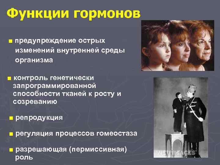 Функции гормонов ■ предупреждение острых изменений внутренней среды организма ■ контроль генетически запрограммированной способности