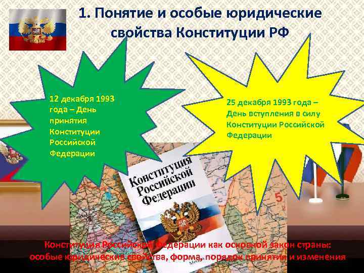 1. Понятие и особые юридические свойства Конституции РФ 12 декабря 1993 года – День