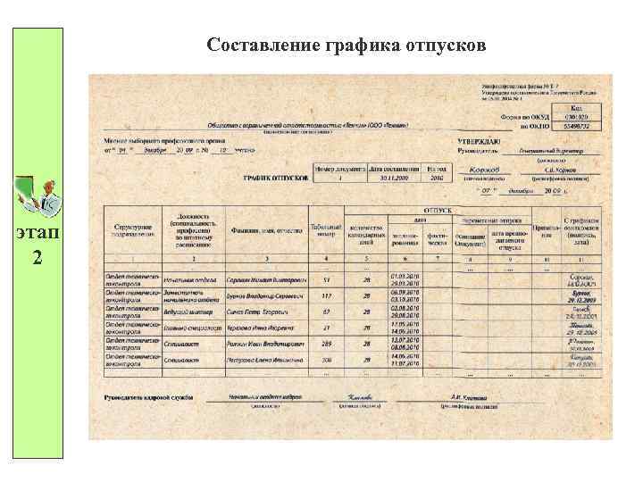 Составление графика отпусков этап 2 
