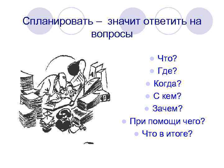 Спланировать – значит ответить на вопросы Что? l Где? l Когда? l С кем?