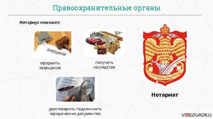 Правоохранительные органы Нотариус поможет: оформить завещание получить наследство Нотариат удостоверить подлинность юридических документов 