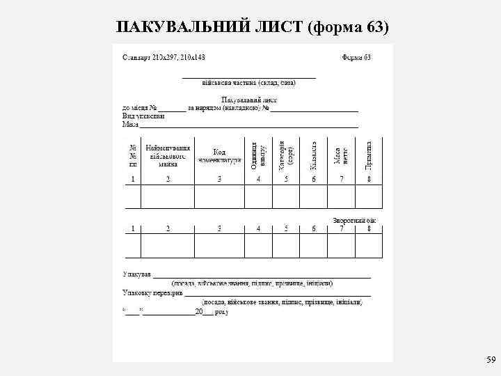 ПАКУВАЛЬНИЙ ЛИСТ (форма 63) 59 