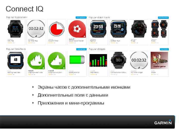 Connect IQ • Экраны часов с дополнительными иконками • Дополнительные поля с данными •