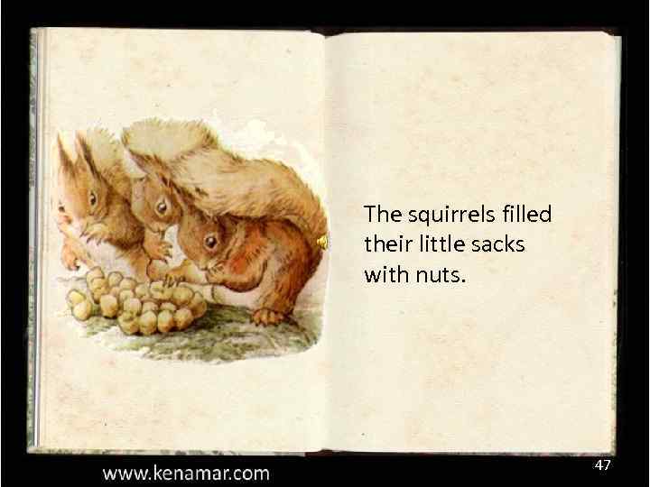 The squirrels filled their little sacks with nuts. 47 