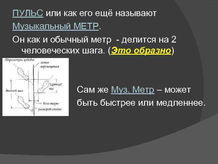 ПУЛЬС или как его ещё называют Музыкальный МЕТР. Он как и обычный метр -
