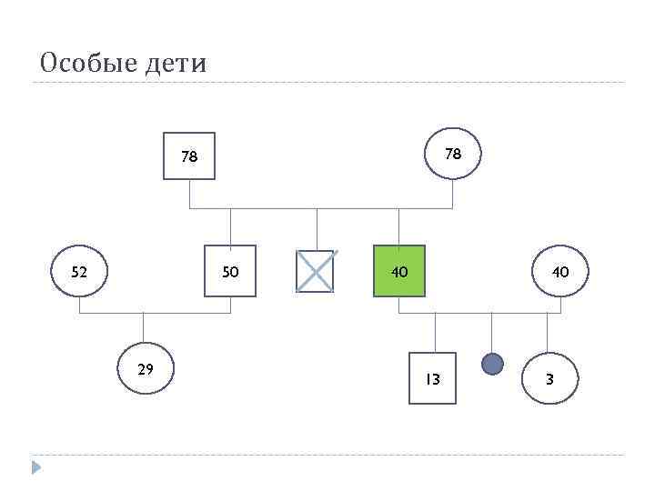 Особые дети 78 78 52 50 29 40 40 13 3 