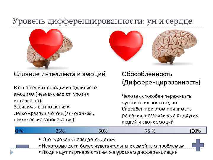 Уровень дифференцированности: ум и сердце Слияние интеллекта и эмоций В отношениях с людьми подчиняется