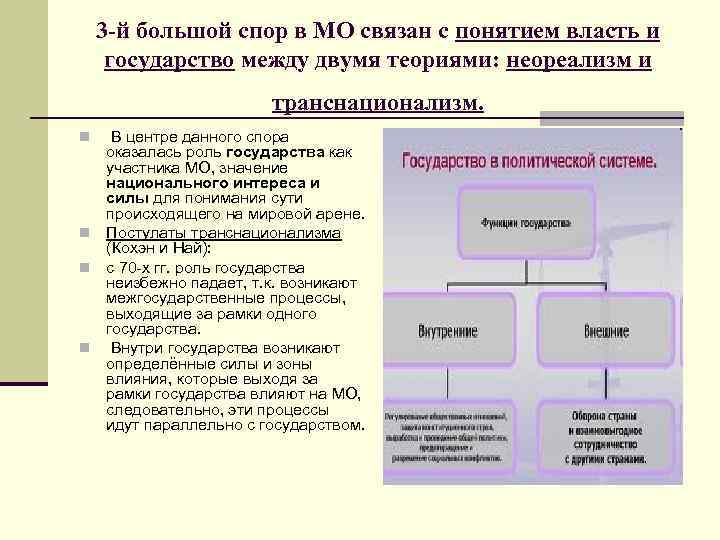 3 -й большой спор в МО связан с понятием власть и государство между двумя