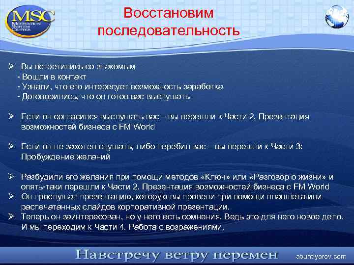 Восстановим последовательность Ø Вы встретились со знакомым - Вошли в контакт - Узнали, что