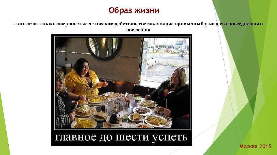 Образ жизни - это сознательно совершаемые человеком действия, составляющие привычный уклад его повседневного поведения