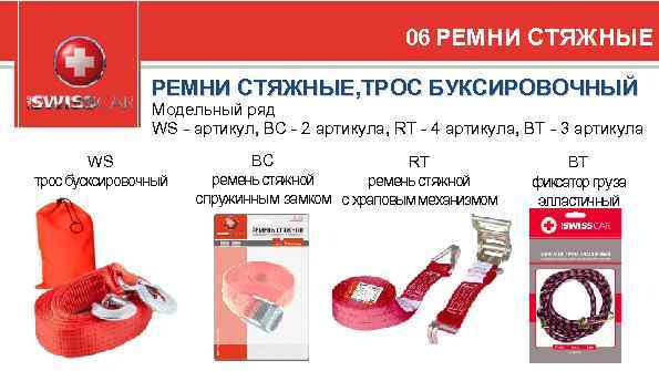 06 РЕМНИ СТЯЖНЫЕ, ТРОС БУКСИРОВОЧНЫЙ Модельный ряд WS - артикул, BC - 2 артикула,