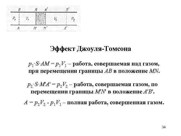 Эффект Джоуля-Томсона p 1·S·AM = p 1 V 1 – работа, совершаемая над газом,