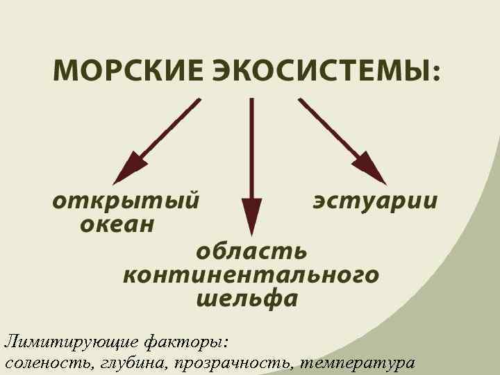 Лимитирующие факторы: соленость, глубина, прозрачность, температура 