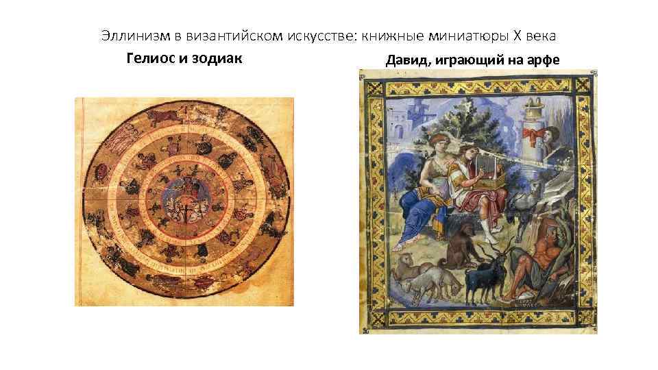 Эллинизм в византийском искусстве: книжные миниатюры Х века Гелиос и зодиак Давид, играющий на