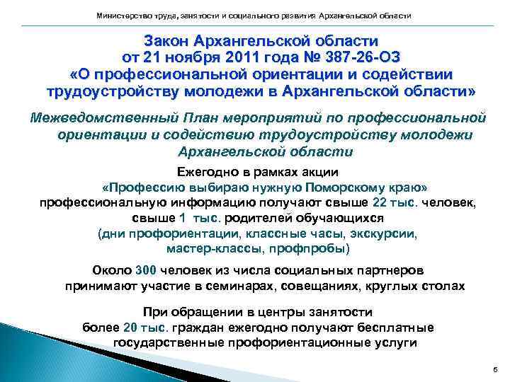 Министерство труда, занятости и социального развития Архангельской области Закон Архангельской области от 21 ноября