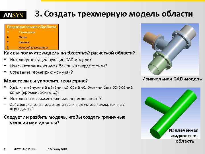 3. Создать трехмерную модель области Предварительная обработка 3. Геометрия 4. Сетка 5. Физика 6.
