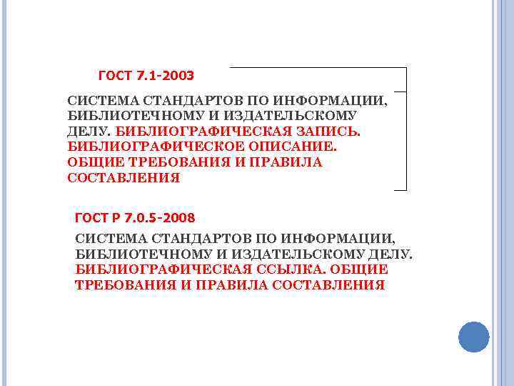 ГОСТ 7. 1 -2003 СИСТЕМА СТАНДАРТОВ ПО ИНФОРМАЦИИ, БИБЛИОТЕЧНОМУ И ИЗДАТЕЛЬСКОМУ ДЕЛУ. БИБЛИОГРАФИЧЕСКАЯ ЗАПИСЬ.