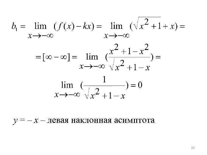 y = – x – левая наклонная асимптота 22 