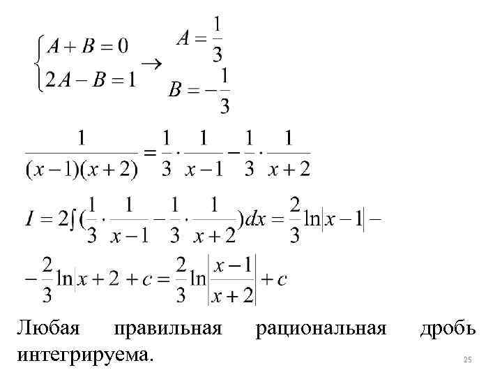 Любая правильная интегрируема. рациональная дробь 25 