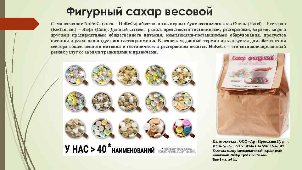 Фигурный сахар весовой Само название Хо. Ре. Ка (англ. - Ho. Re. Ca) образовано