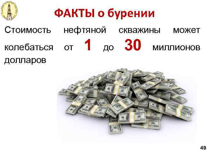 ФАКТЫ о бурении Стоимость нефтяной колебаться от долларов 1 до скважины 30 может миллионов