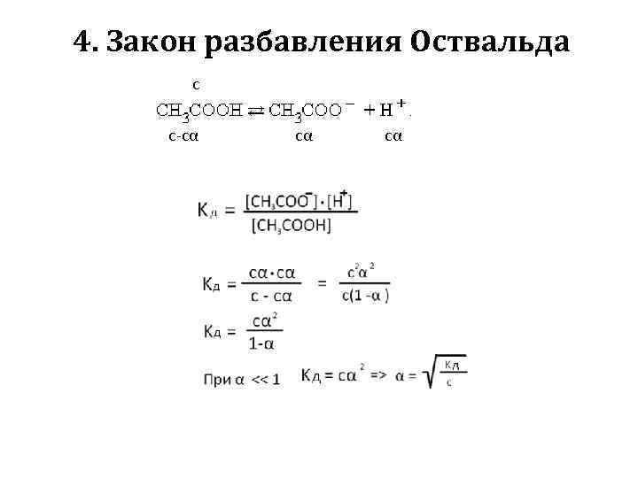 4. Закон разбавления Оствальда с с-сα сα сα 