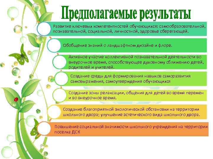 Развитие ключевых компетентностей обучающихся: самообразовательной, познавательной, социальной, личностной, здоровье сберегающей. Обобщение знаний о ландшафтном