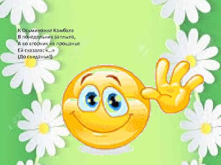 К Осьминожке Камбала В понедельник заплыла, А во вторник на прощанье Ей сказала: «…»