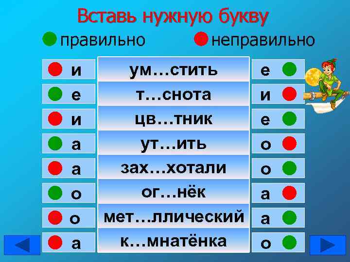 Вставь нужную букву правильно и е и а а о о а неправильно ум…стить